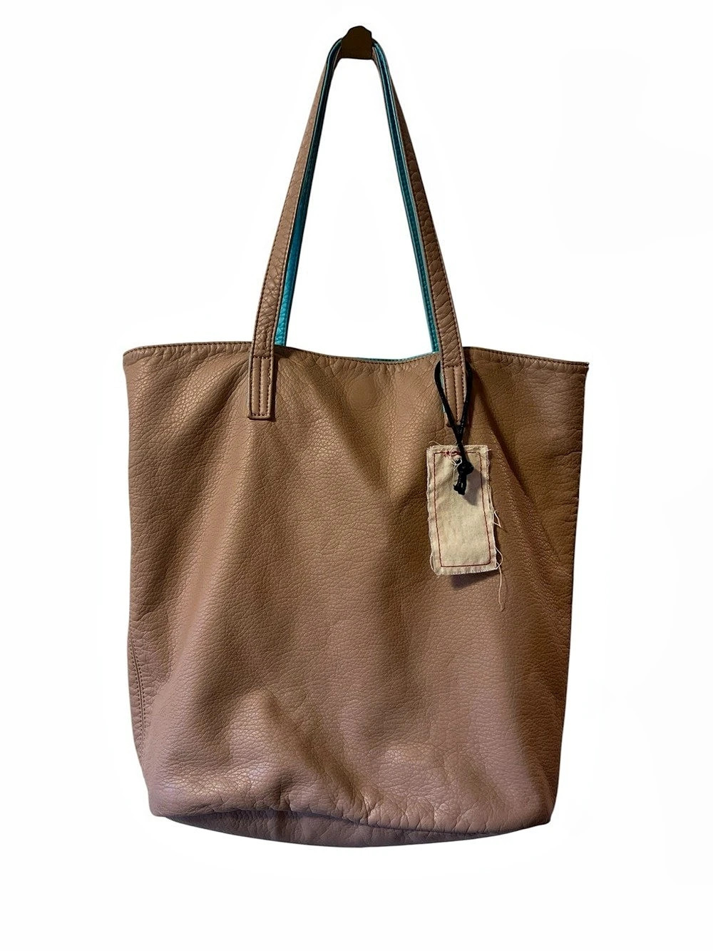 Like Dreams Leather Tote in Brown & turquoise Blue, reversible NWT